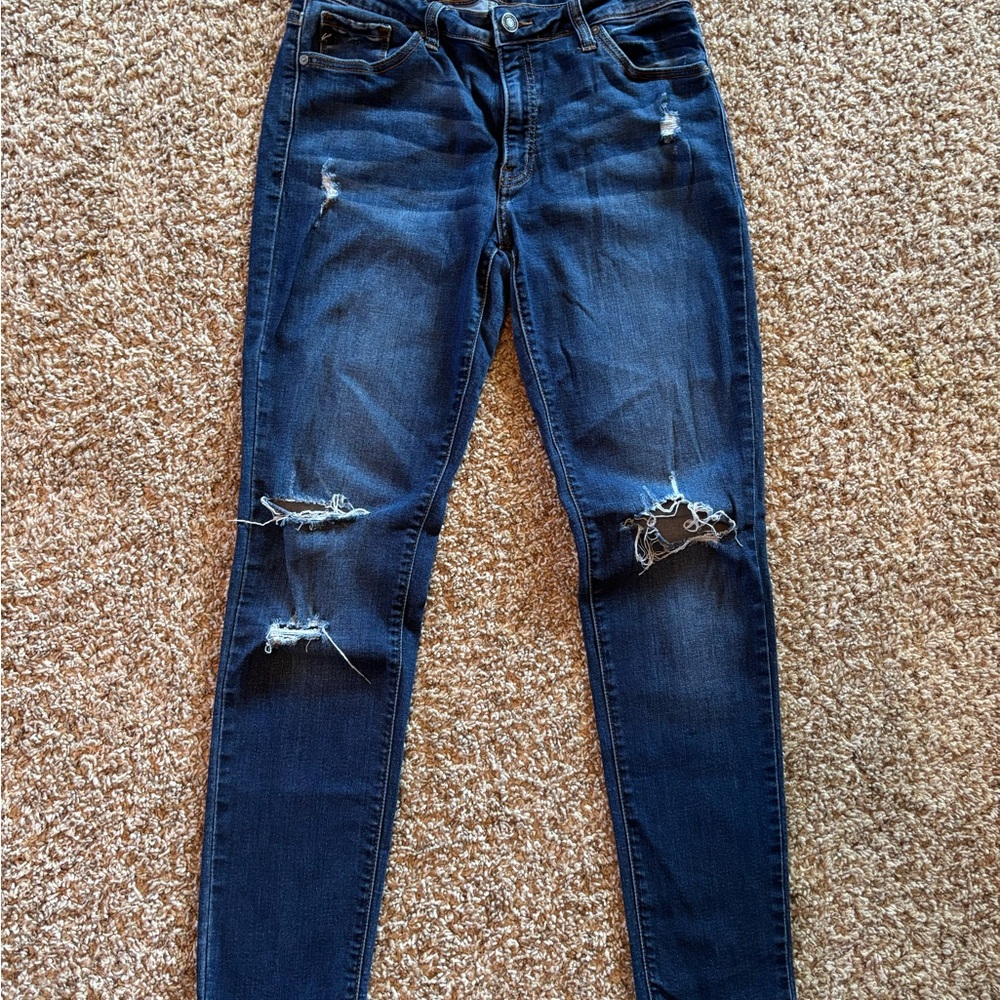 Kan Can Dark Blue Ripped Skinny Jeans